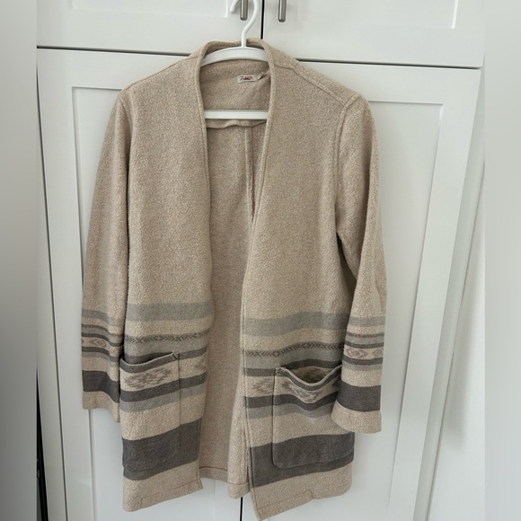 Faherty Cozy Beige Cardigan with Striped Design, Size S - Picture 1 of 4